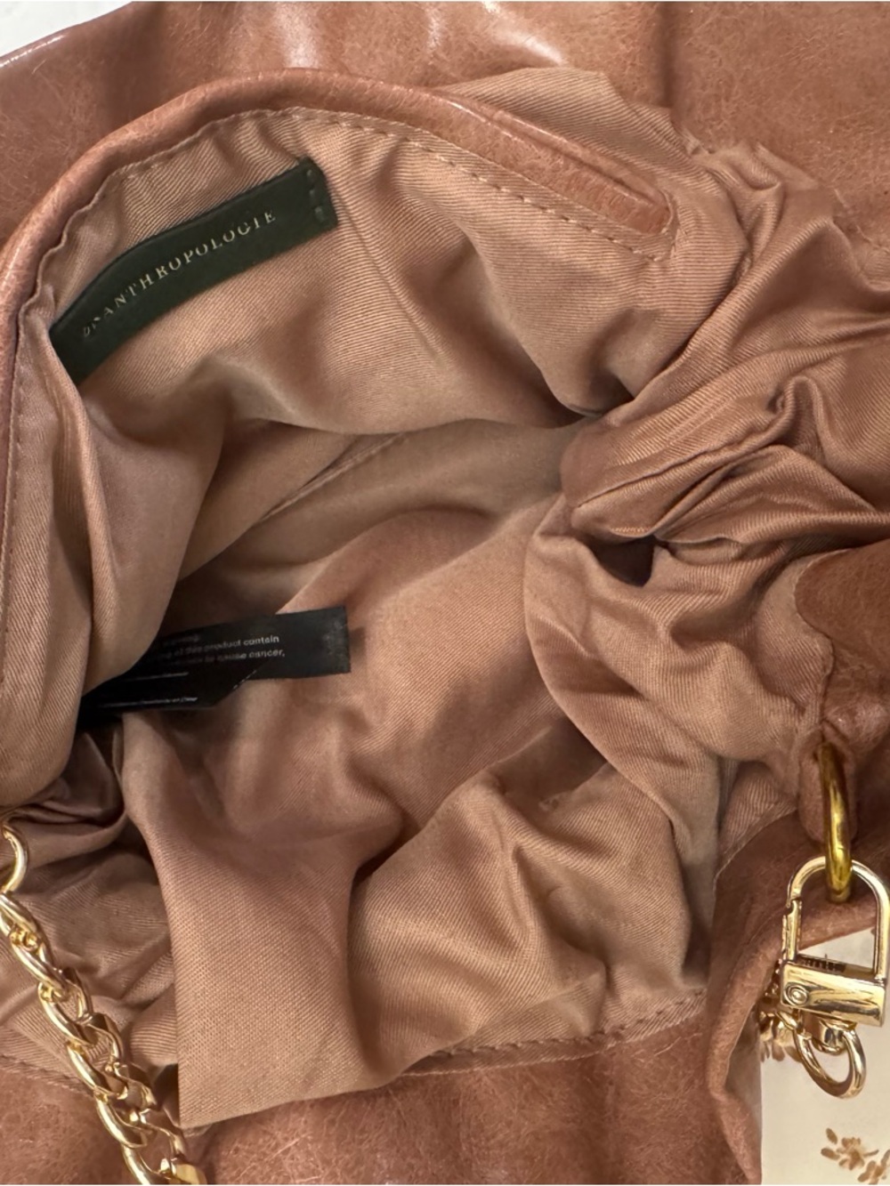 Anthropologie Mauve Blush Tan Brown Shoulder Bag with Gold Chain Strap - Picture 5 of 8